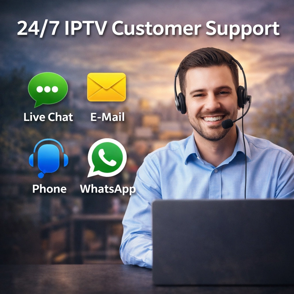 24/ 7 IPTV customer support with live chat email phone and WhatsApp assistance