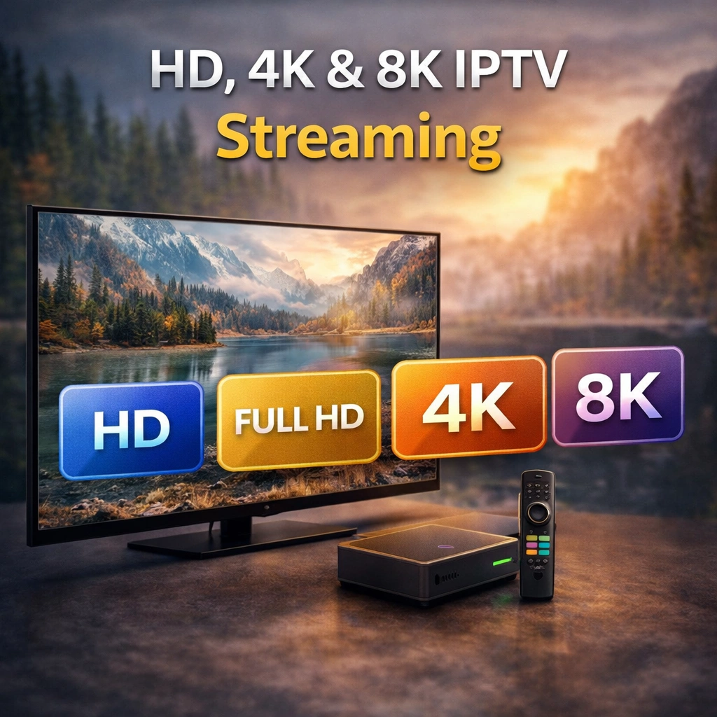 HD 4K and 8K IPTV streaming image with Smart TV and set top box