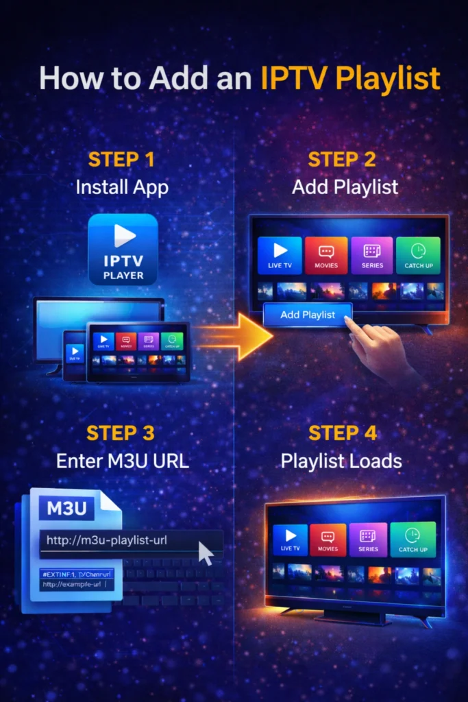 How to add an IPTV playlist using an M3U URL in an IPTV player step by step guide